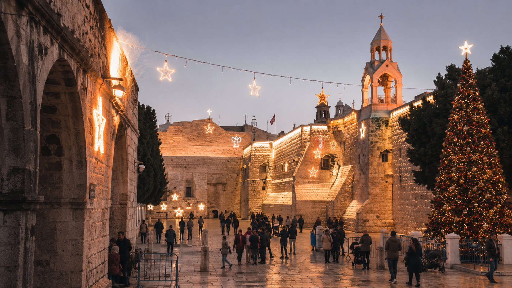 Bethlehem Manger Square and Church of the Nativity during the Christmas season
