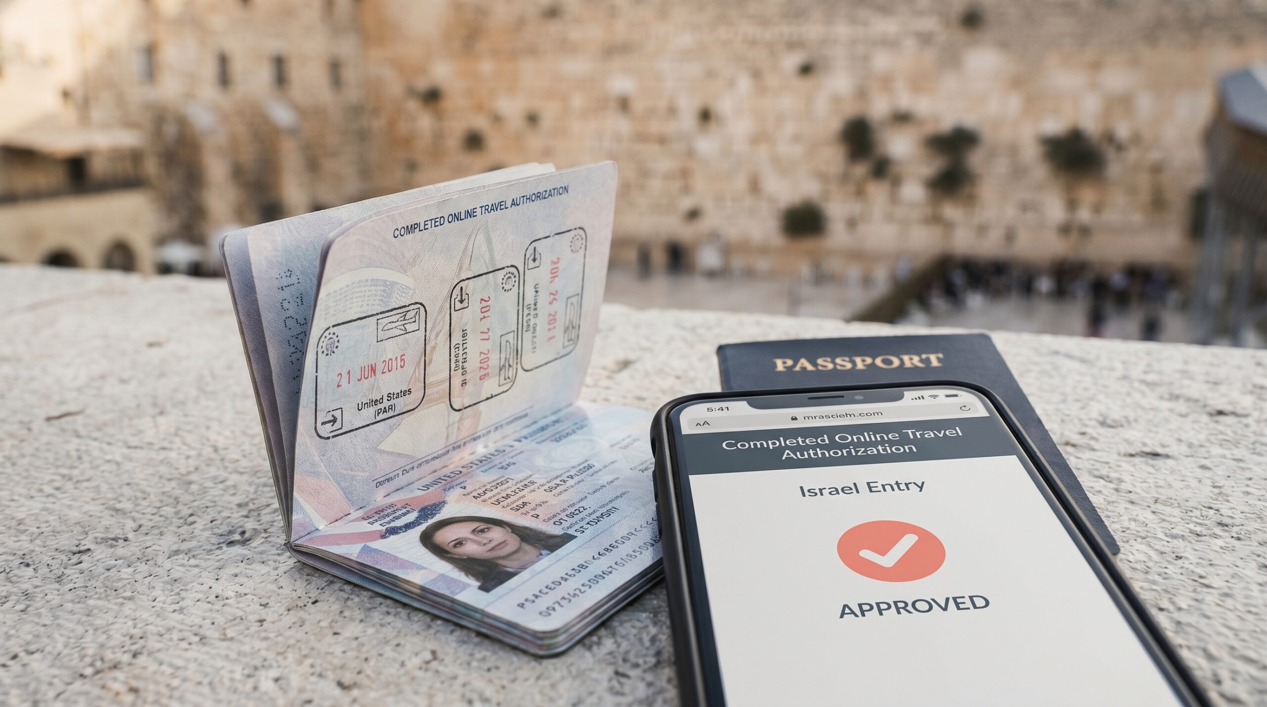U.S. passport and travel documents representing entry requirements for American pilgrims visiting Israel