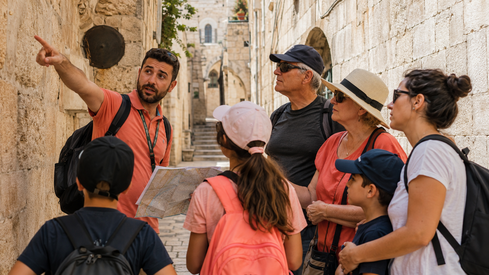 Illustration comparing private, small group, and self-guided walking tour options for Jerusalem's Old City