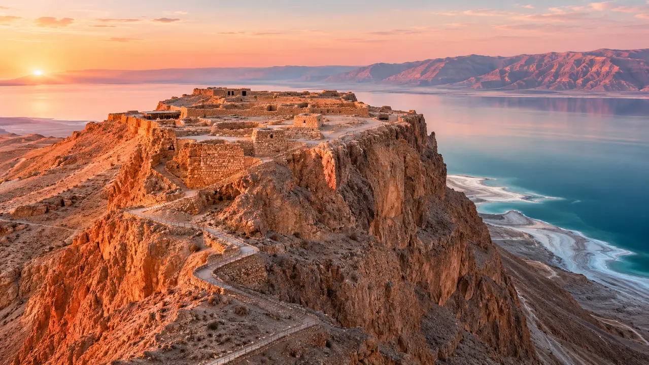 King Herod's palace-fortress of Masada on a diamond-shaped plateau high above the Dead Sea